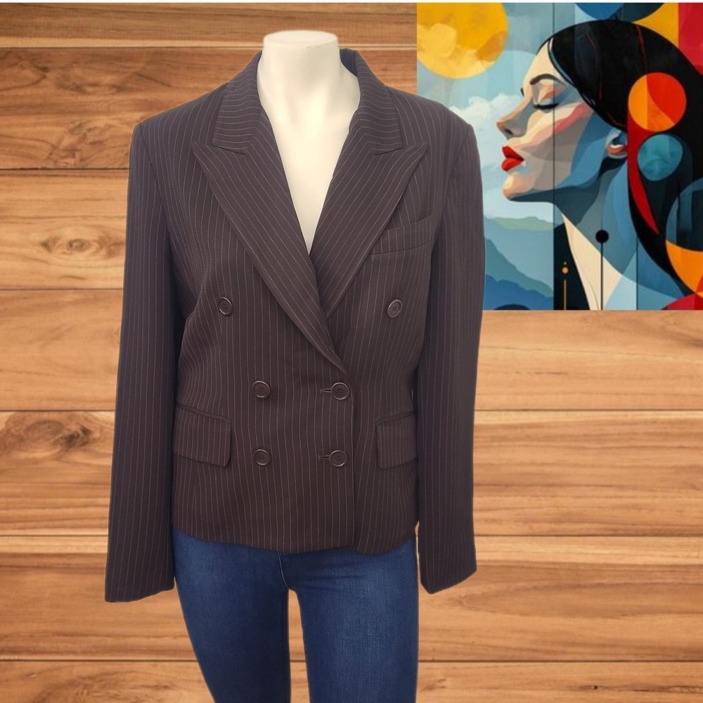 Ann‎ Taylor Womens Blazer Size 10 Brown Pin Striped Acetate Blend
